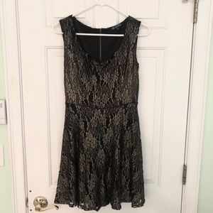 Black PolyCotton Dress With Gold Overlay